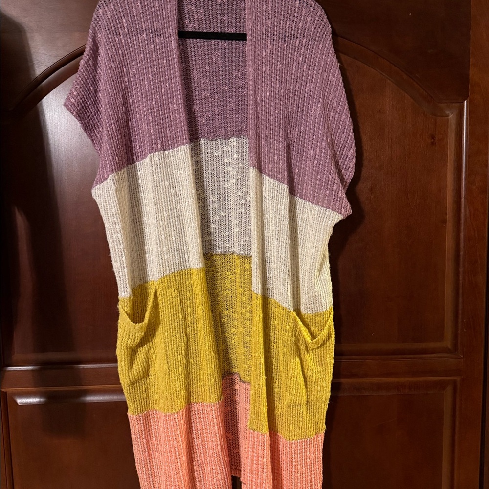 ODDY Mauve Cream Color block Cardigan Sweater Cozy Knit